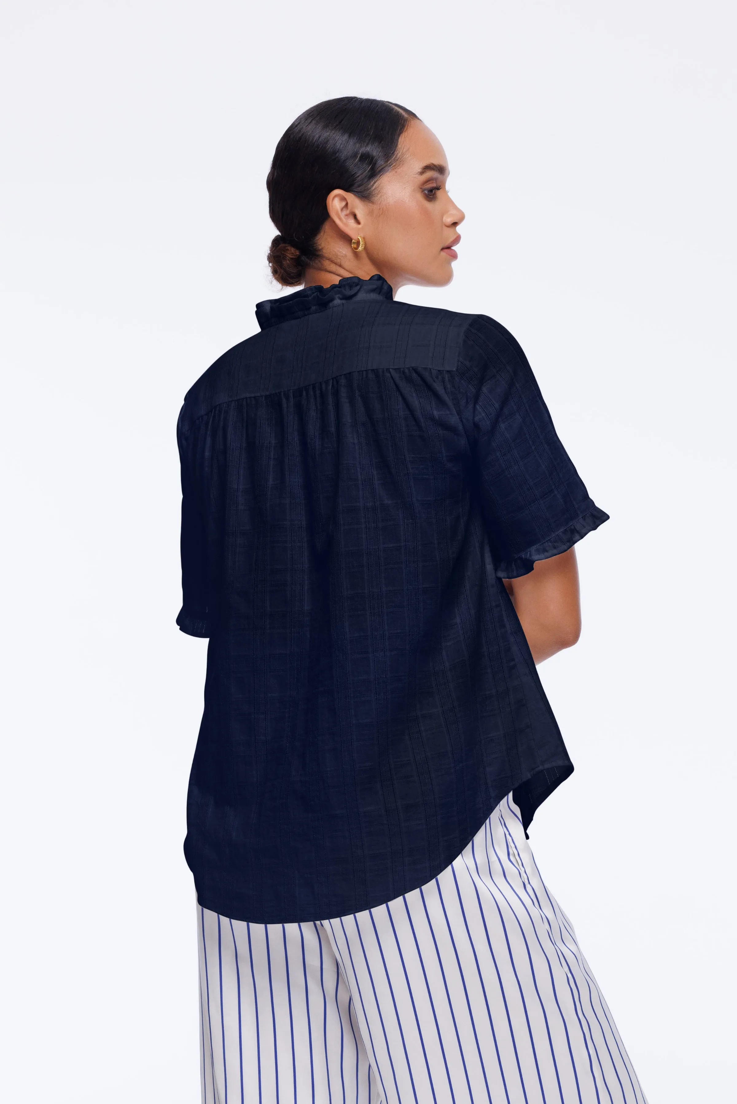 Ruffle Me Short Sleeve Shirt - Indigo