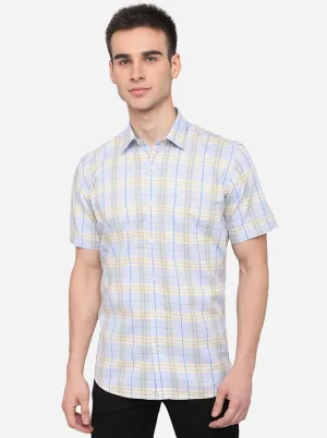 Sky Blue & Light Yellow Checked Smart Fit Semi Casual Shirt | Greenfibre