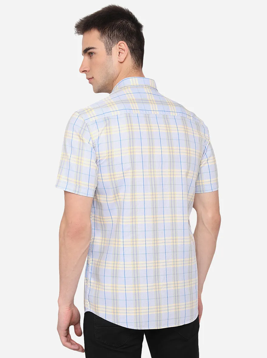 Sky Blue & Light Yellow Checked Smart Fit Semi Casual Shirt | Greenfibre