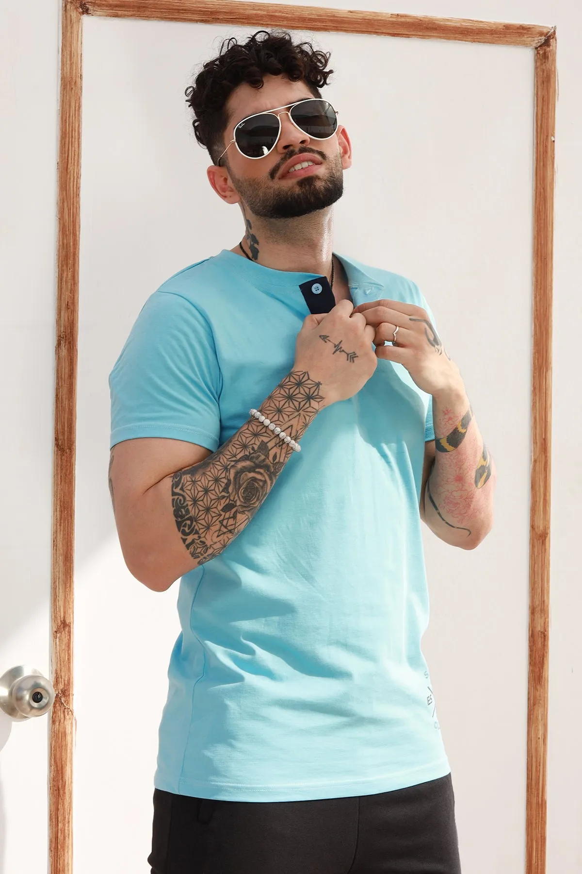 Sky Henley EST T-Shirt - P22 - MT0138R