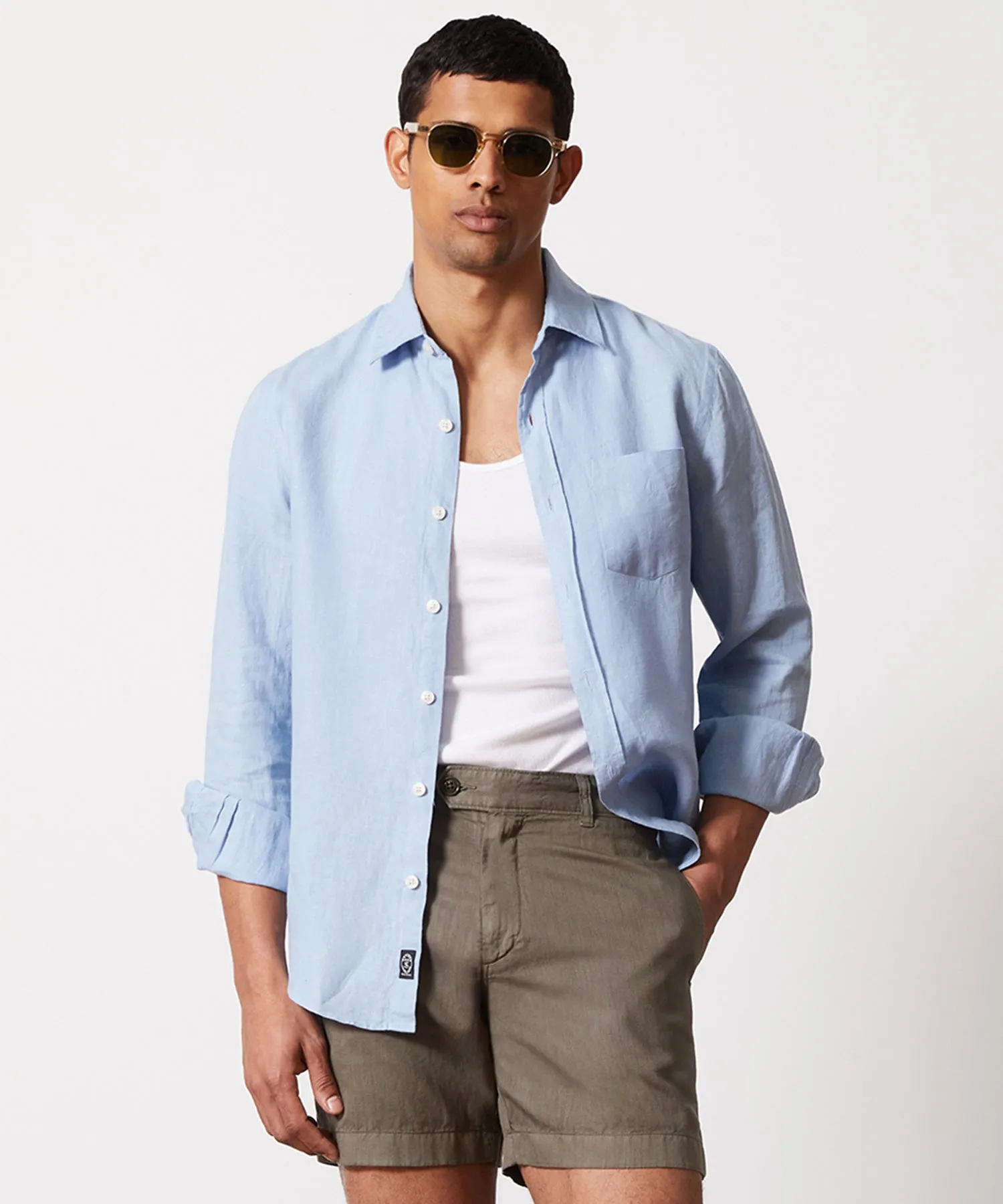 Slim Fit Sea Soft Irish Linen Shirt in Blue Tide