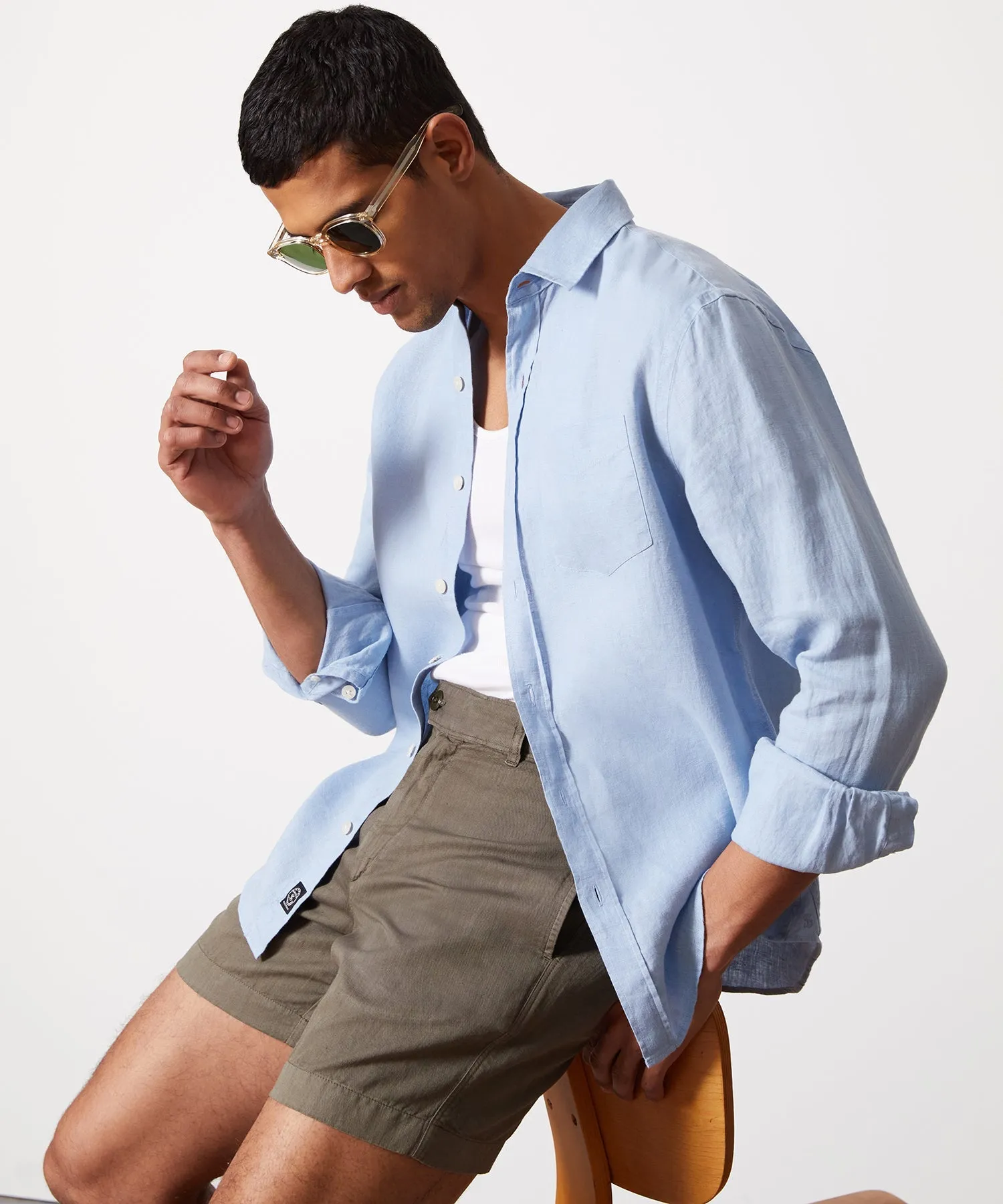 Slim Fit Sea Soft Irish Linen Shirt in Blue Tide