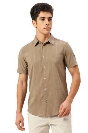 Slim Fit Viscose Polyester Stretch Dobby Checks Halfsleeves Shirt