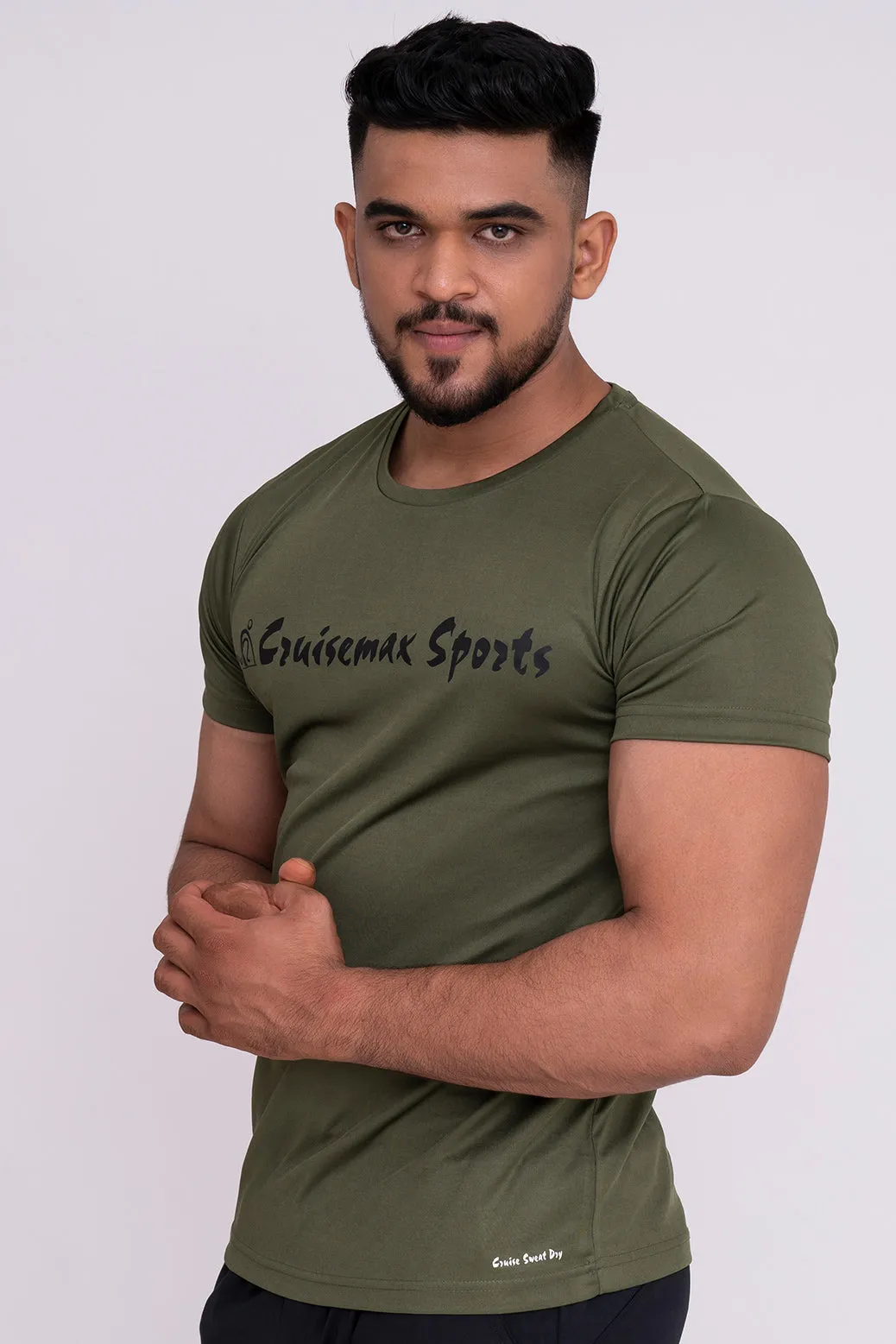 Solid Dye Round Neck T-Shirts Mehandi Black