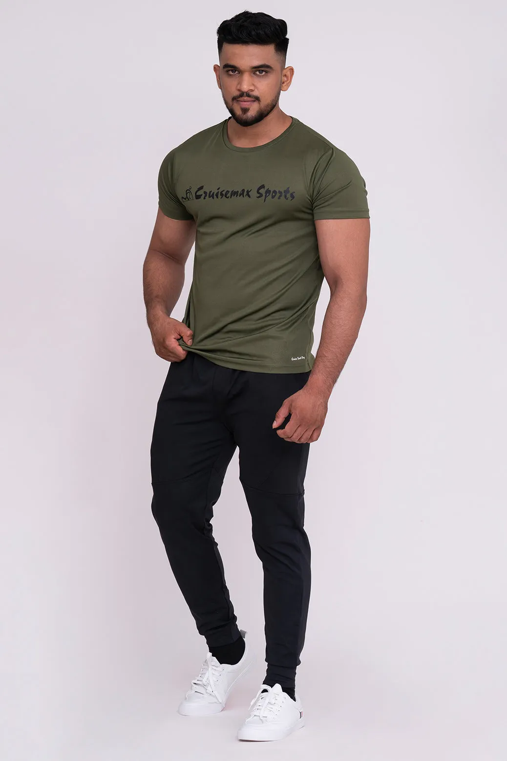 Solid Dye Round Neck T-Shirts Mehandi Black