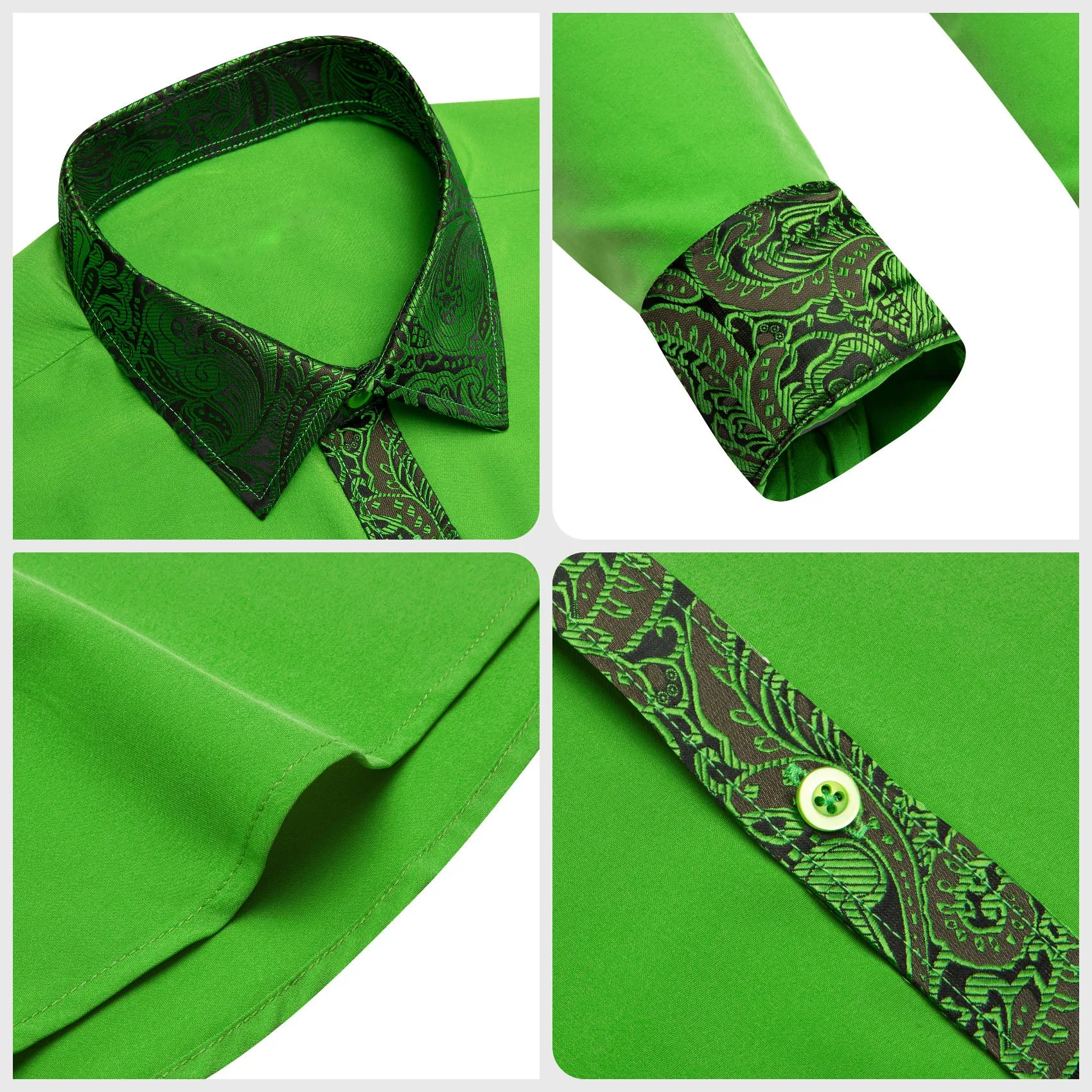 Splicing Style Cobalt Green with Green Paisley Edge Men's Long Sleeve Shirt