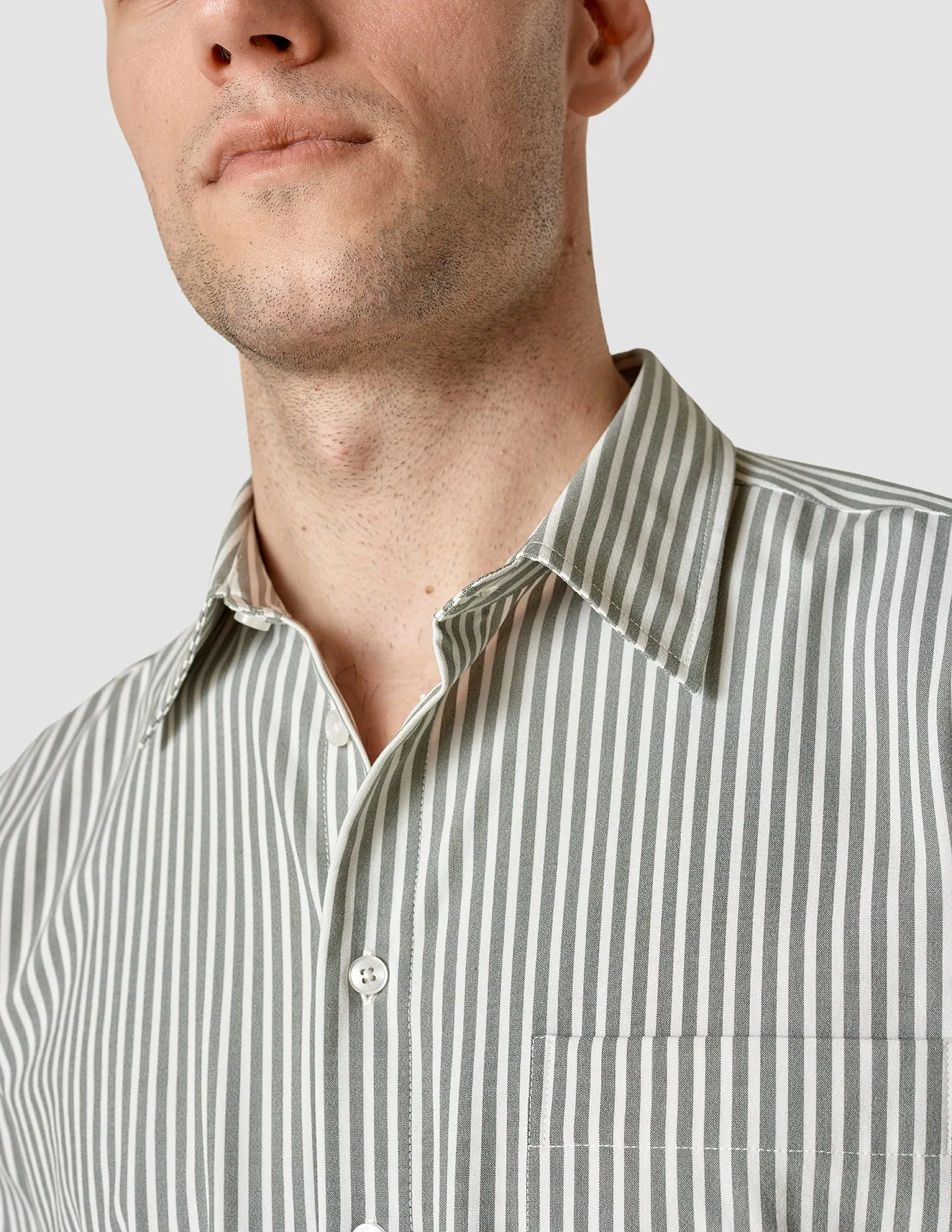 Tech Linen Casual Shirt Green Stripe