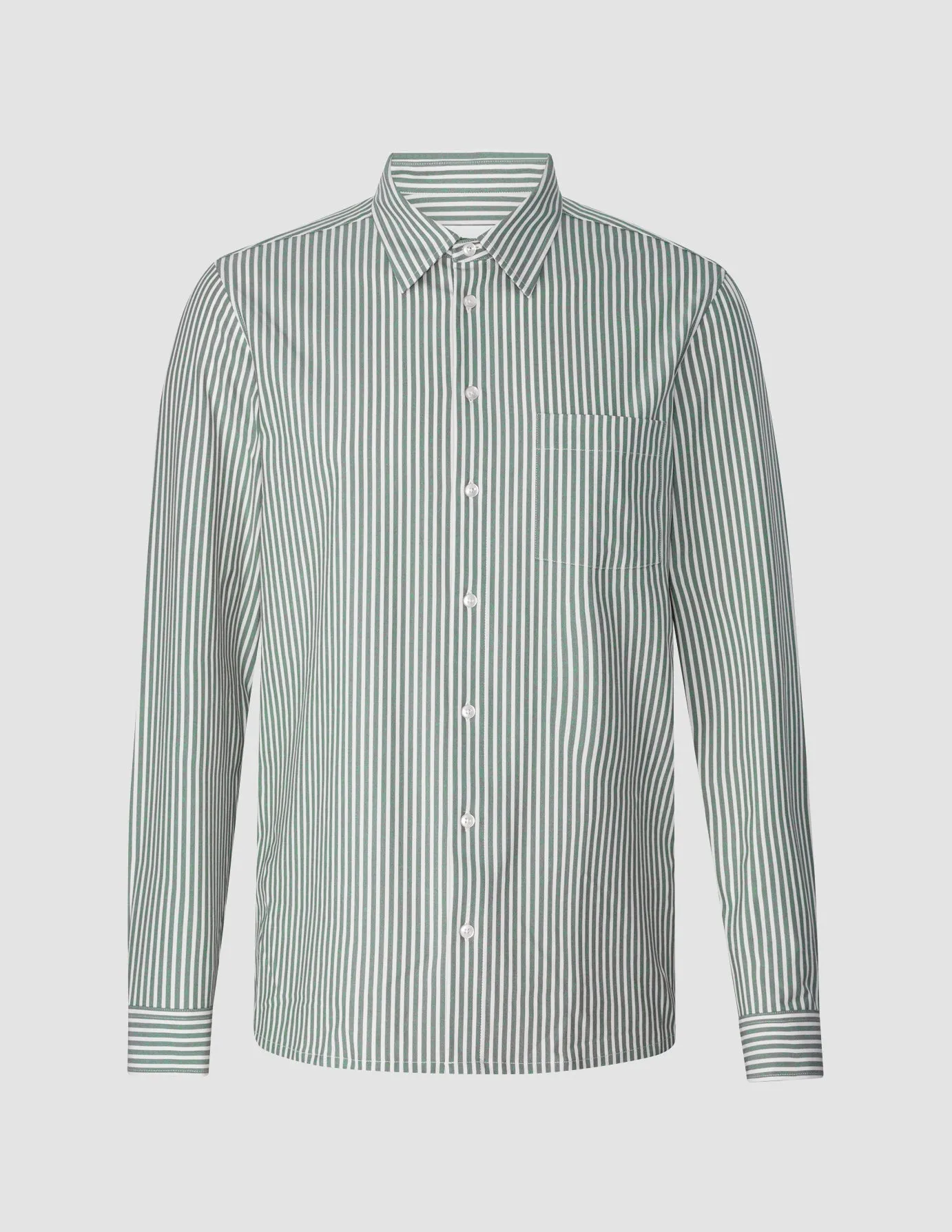 Tech Linen Casual Shirt Green Stripe