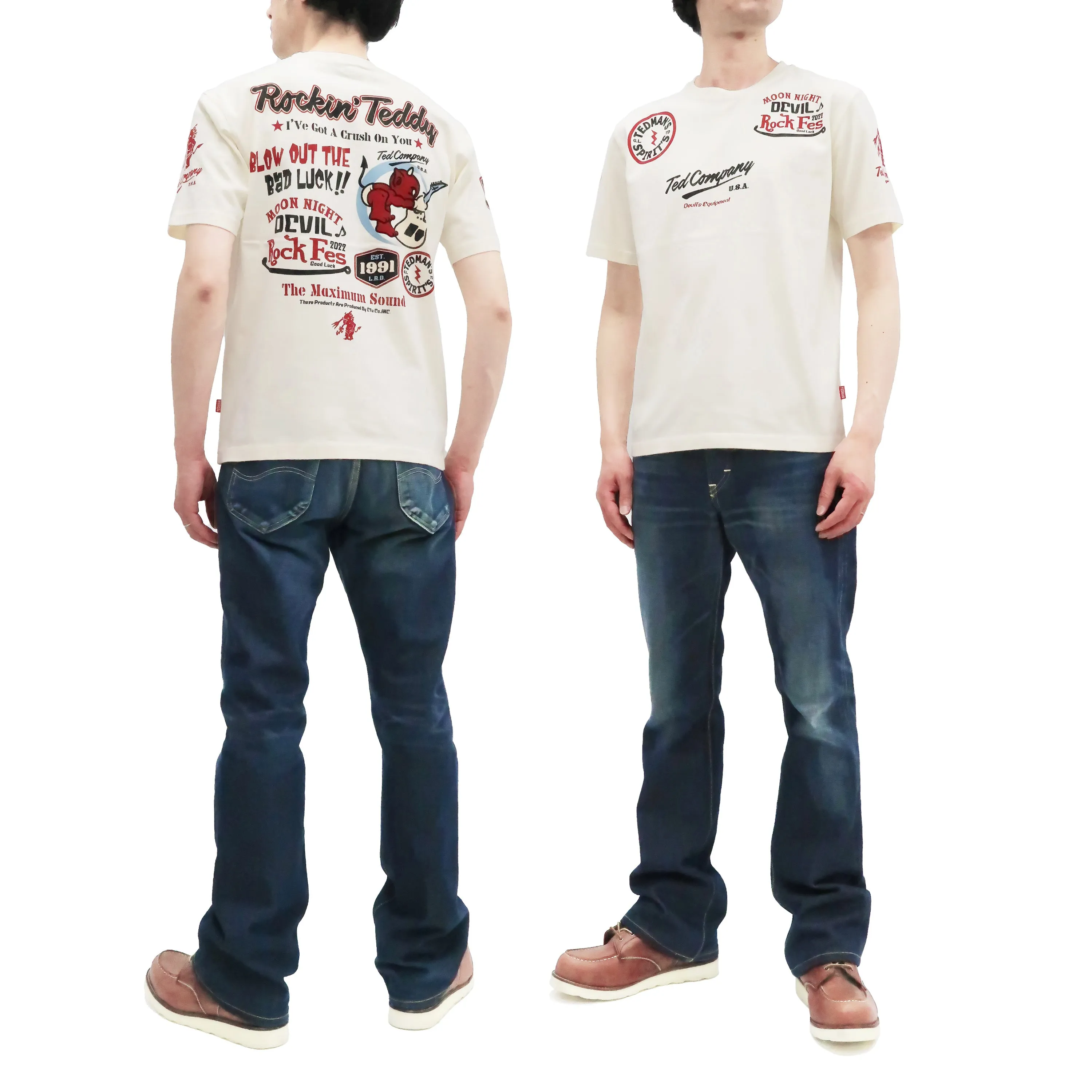 Tedman T-Shirt Men's Lucky Devil Rock Graphic Short Sleeve Tee Efu-Shokai TDSS-551 Off-White