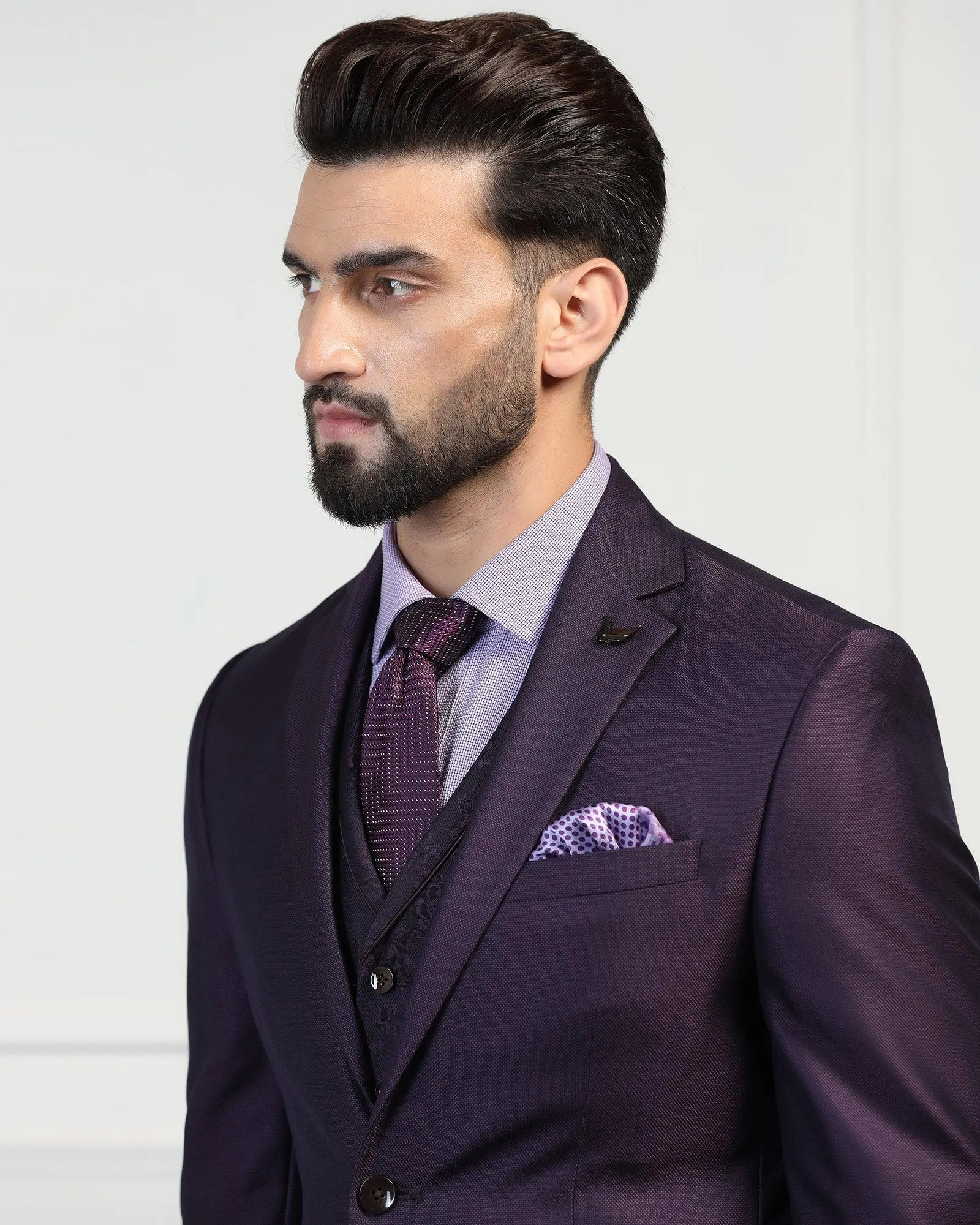 Three Piece Purple Textured Formal Suit - Norman