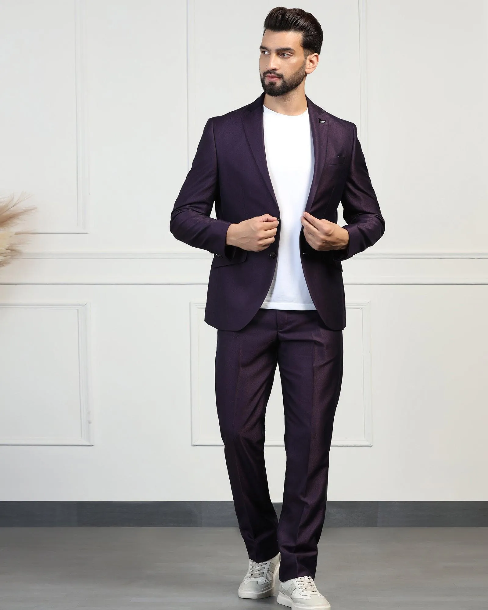 Three Piece Purple Textured Formal Suit - Norman