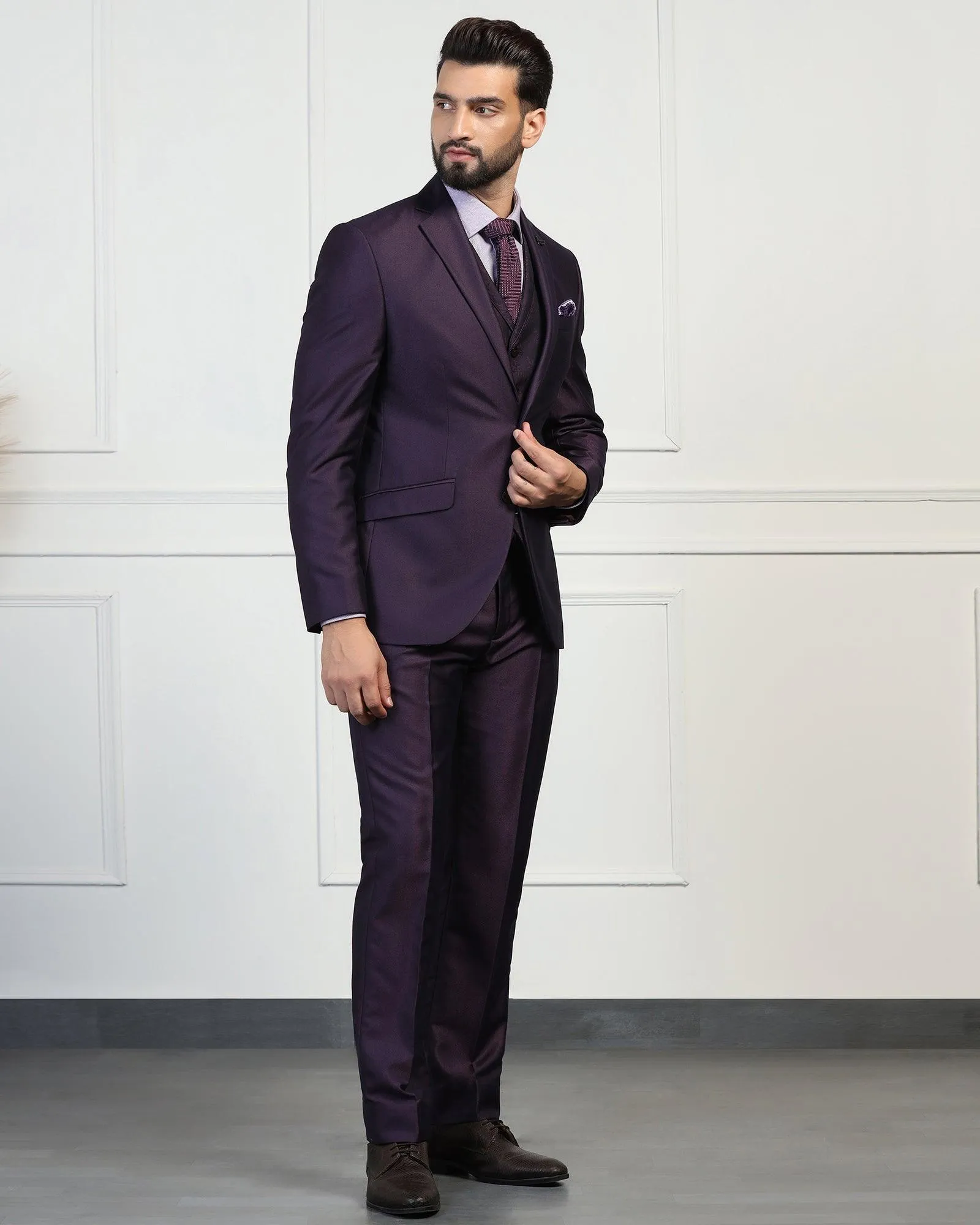 Three Piece Purple Textured Formal Suit - Norman