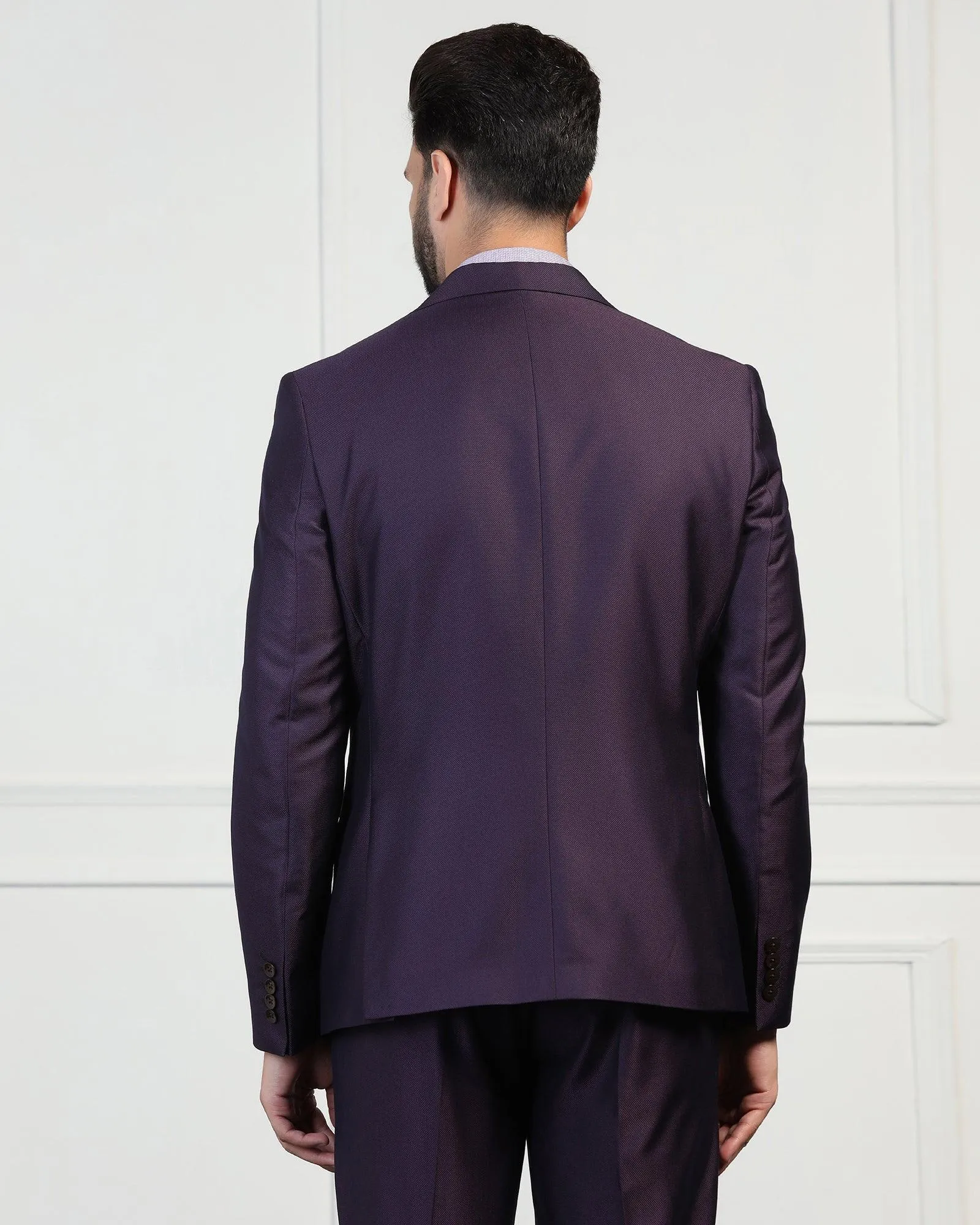 Three Piece Purple Textured Formal Suit - Norman