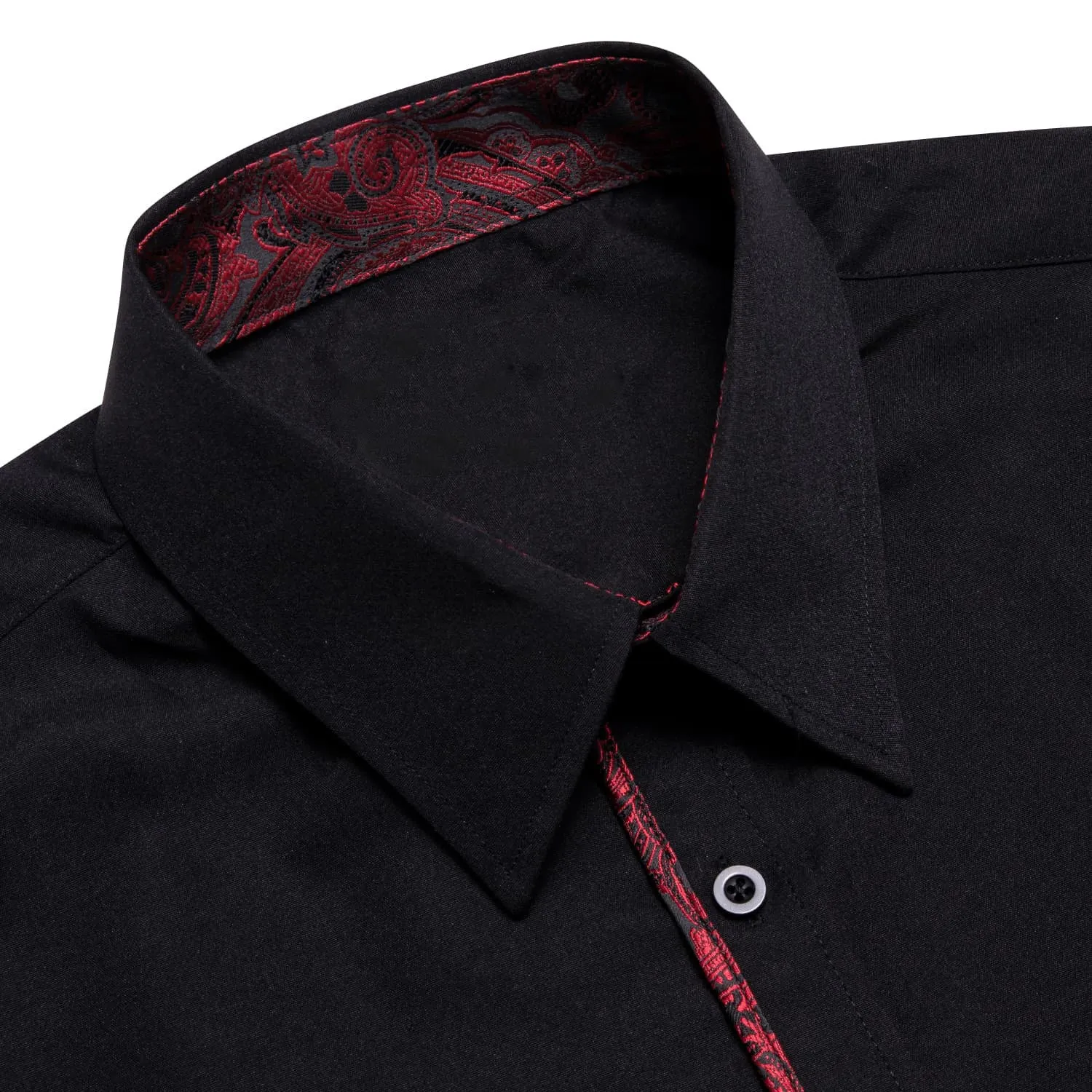 Ties2you Button Down Shirt Black Solid Red Splicing Mens Silk Shirt