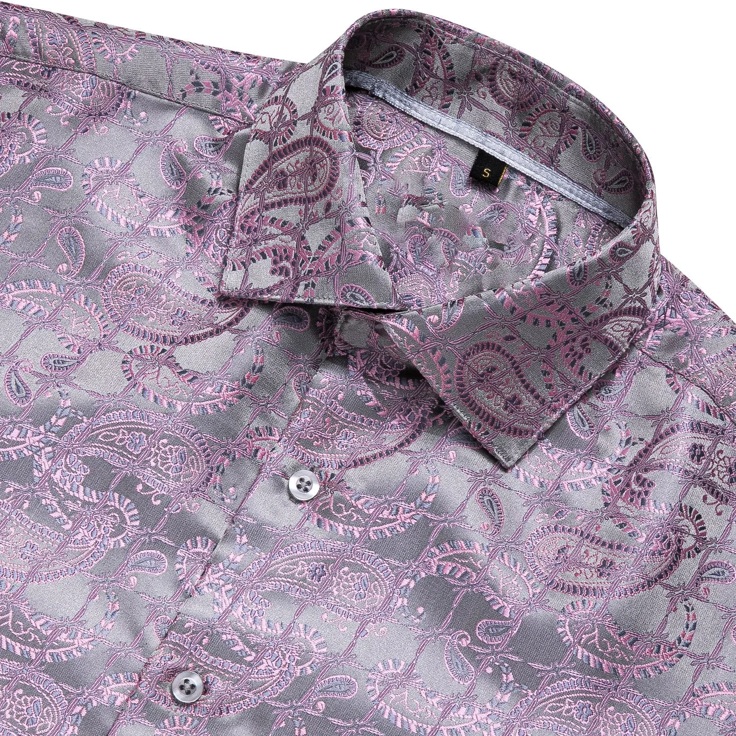 Ties2you Luxury Silver Pink Paisley Silk Men's Shirt