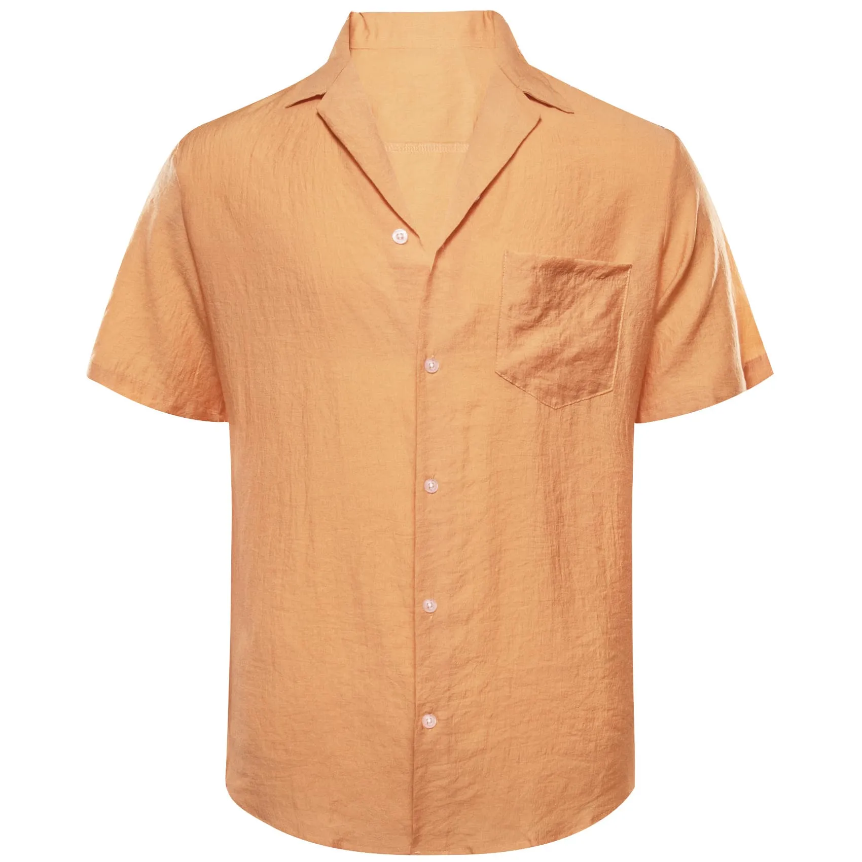 Ties2you Short Sleeve Shirt Light Orange Solid Men's Silk Notched Collar Button Down Shirt