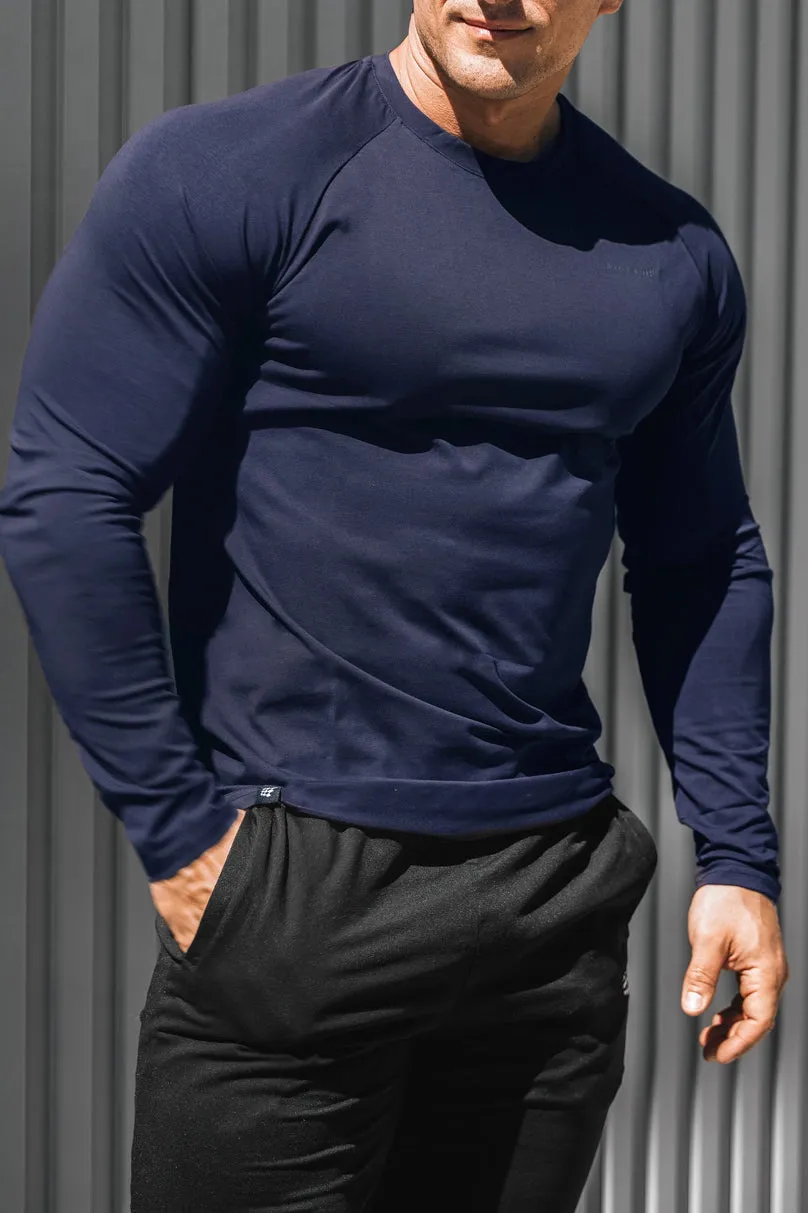 Titan Muscle-Fit Long Sleeve T-Shirt - Navy