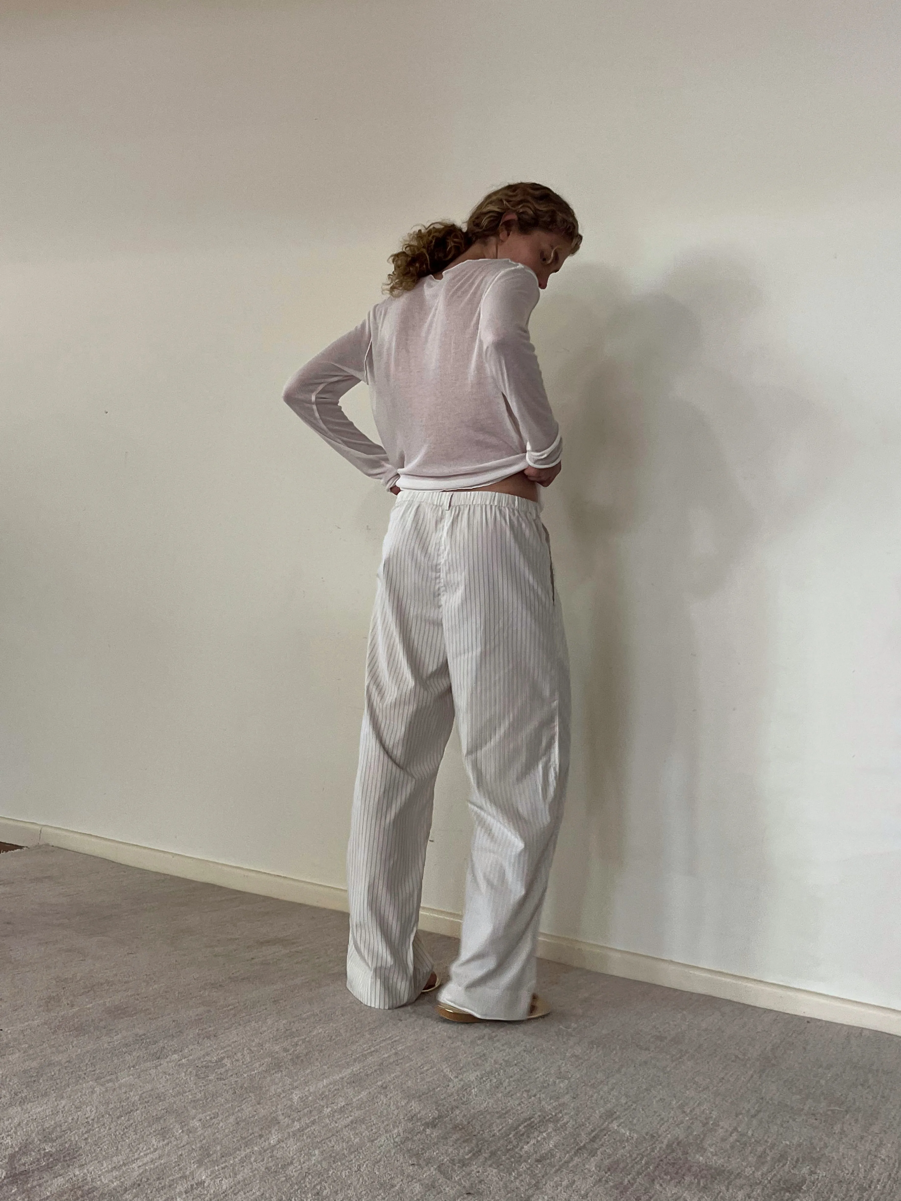 Twin Button Pant - Pinstripe Cream