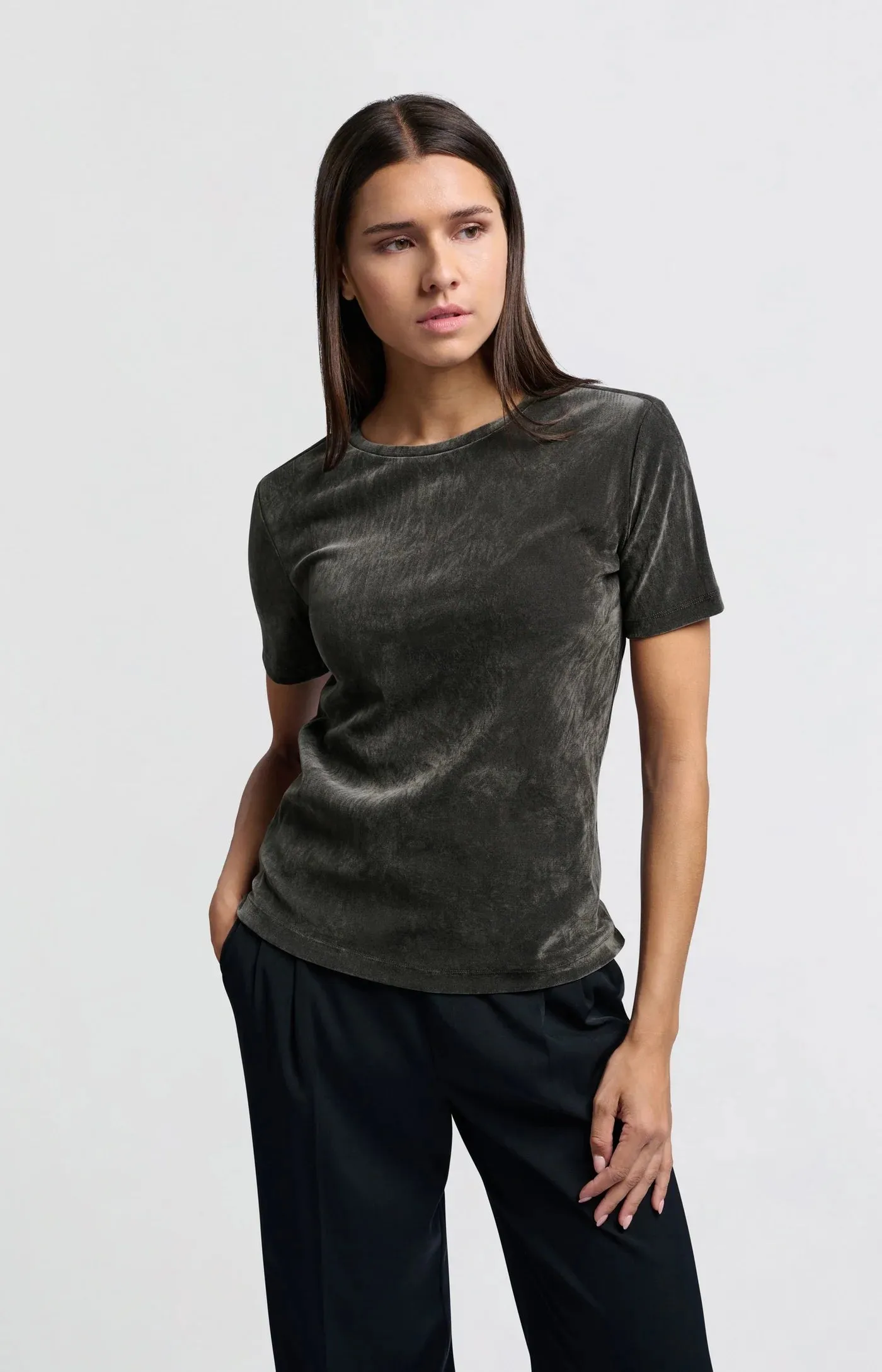 Velvet Mesh T-Shirt in Dark Metal Grey