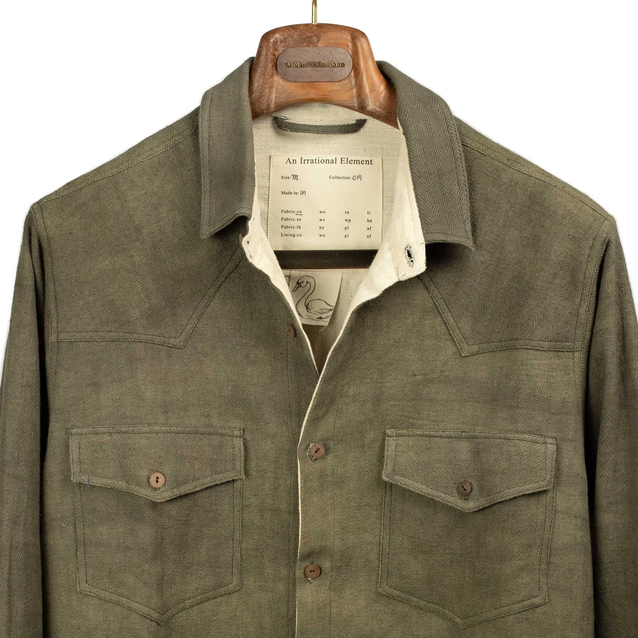 Western overshirt in olive herringbone Kala cotton