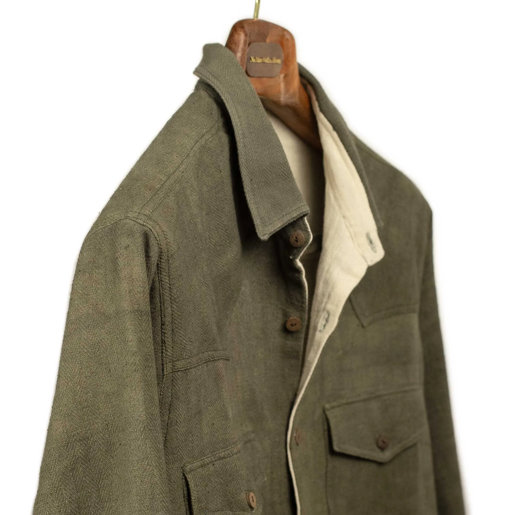 Western overshirt in olive herringbone Kala cotton