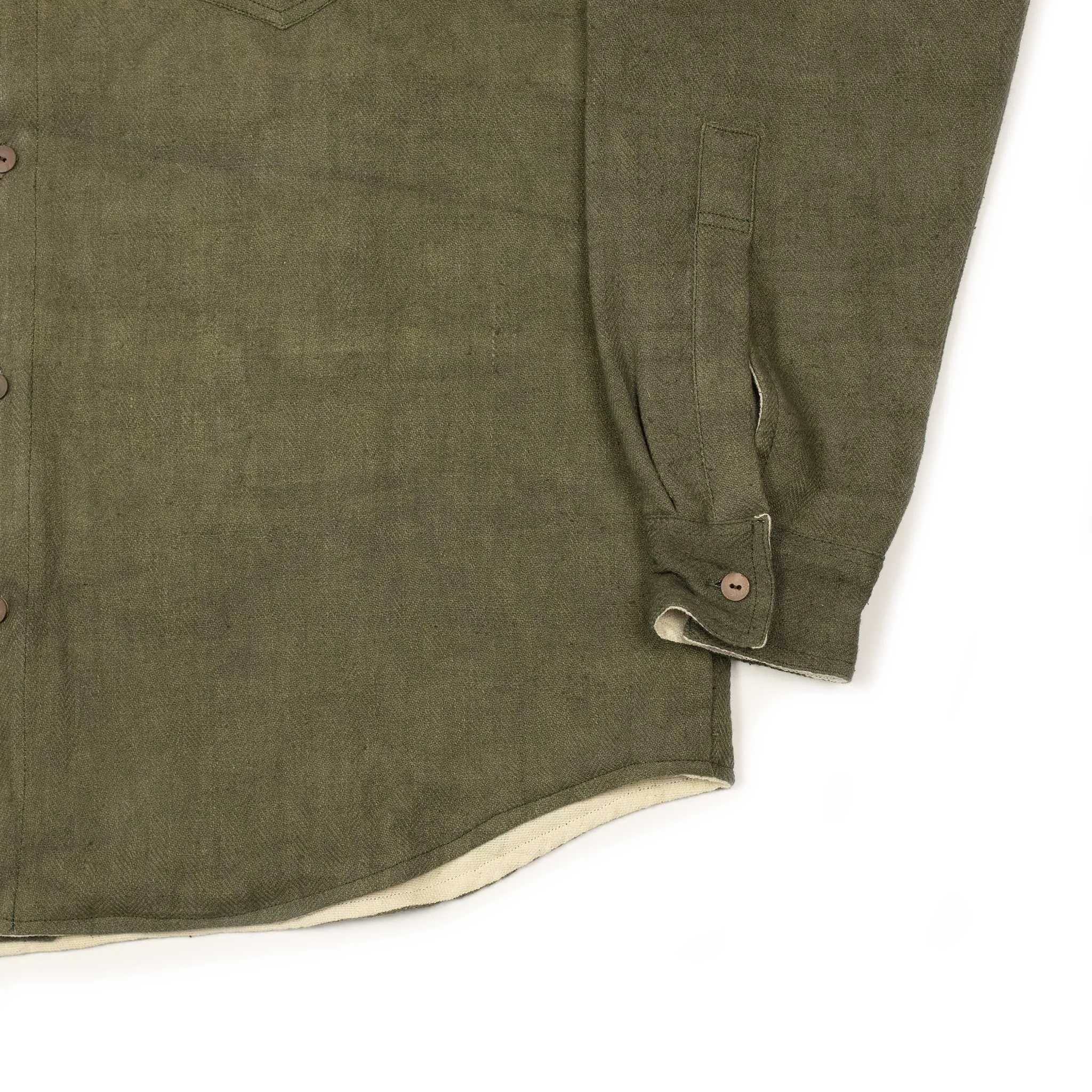 Western overshirt in olive herringbone Kala cotton