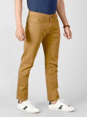 Wheat Brown Solid Slim Fit Jeans | JadeBlue