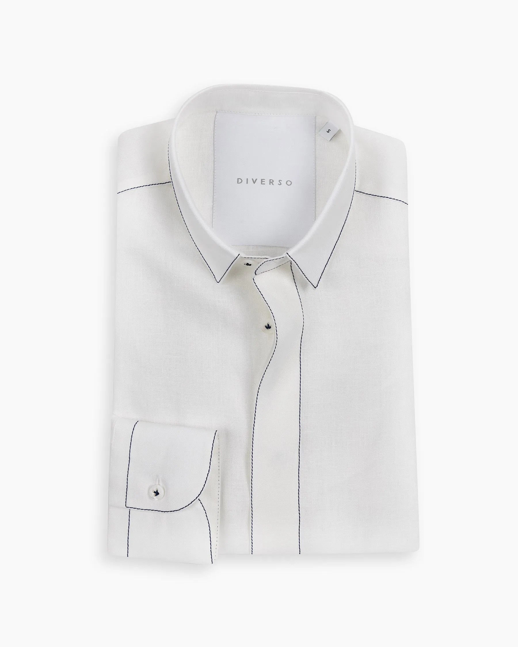 White Silk-Stitch Linen Shirt