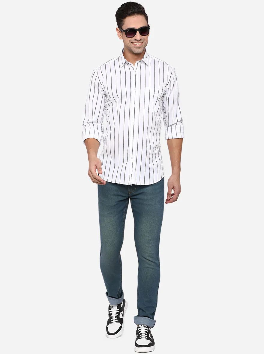 White Striped Slim Fit Casual Shirt | JadeBlue