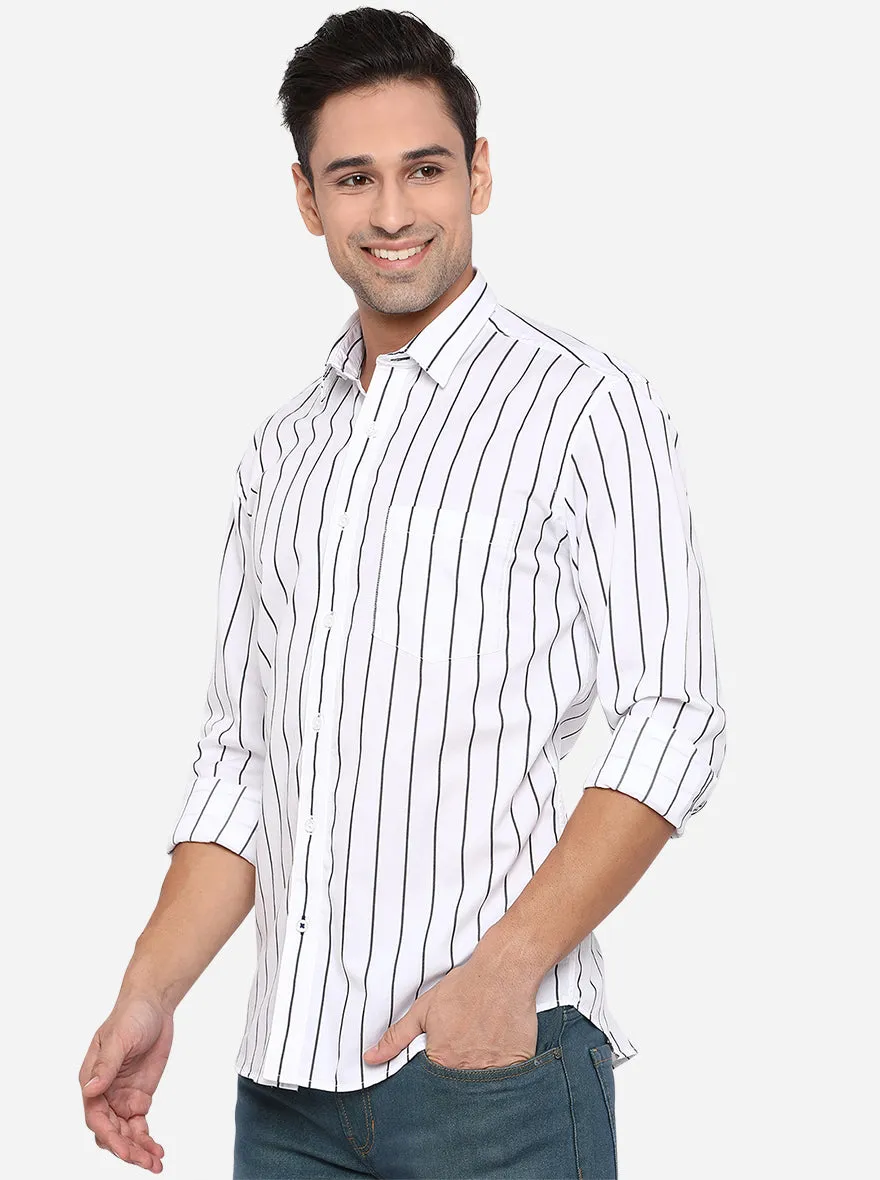 White Striped Slim Fit Casual Shirt | JadeBlue