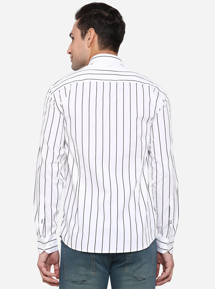 White Striped Slim Fit Casual Shirt | JadeBlue