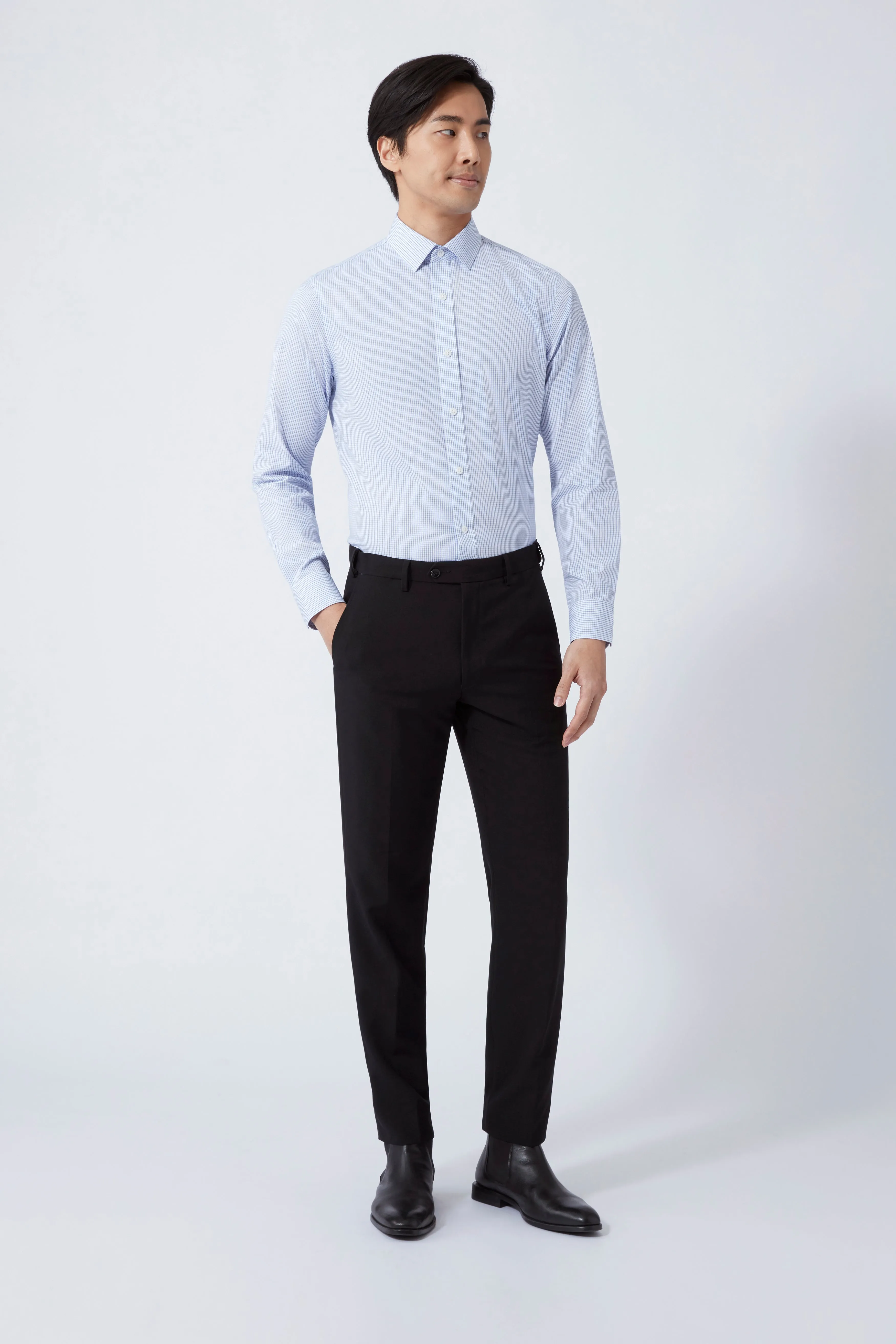 Wrinkle-Free Poplin Dress Shirt | Blue Check 15104N