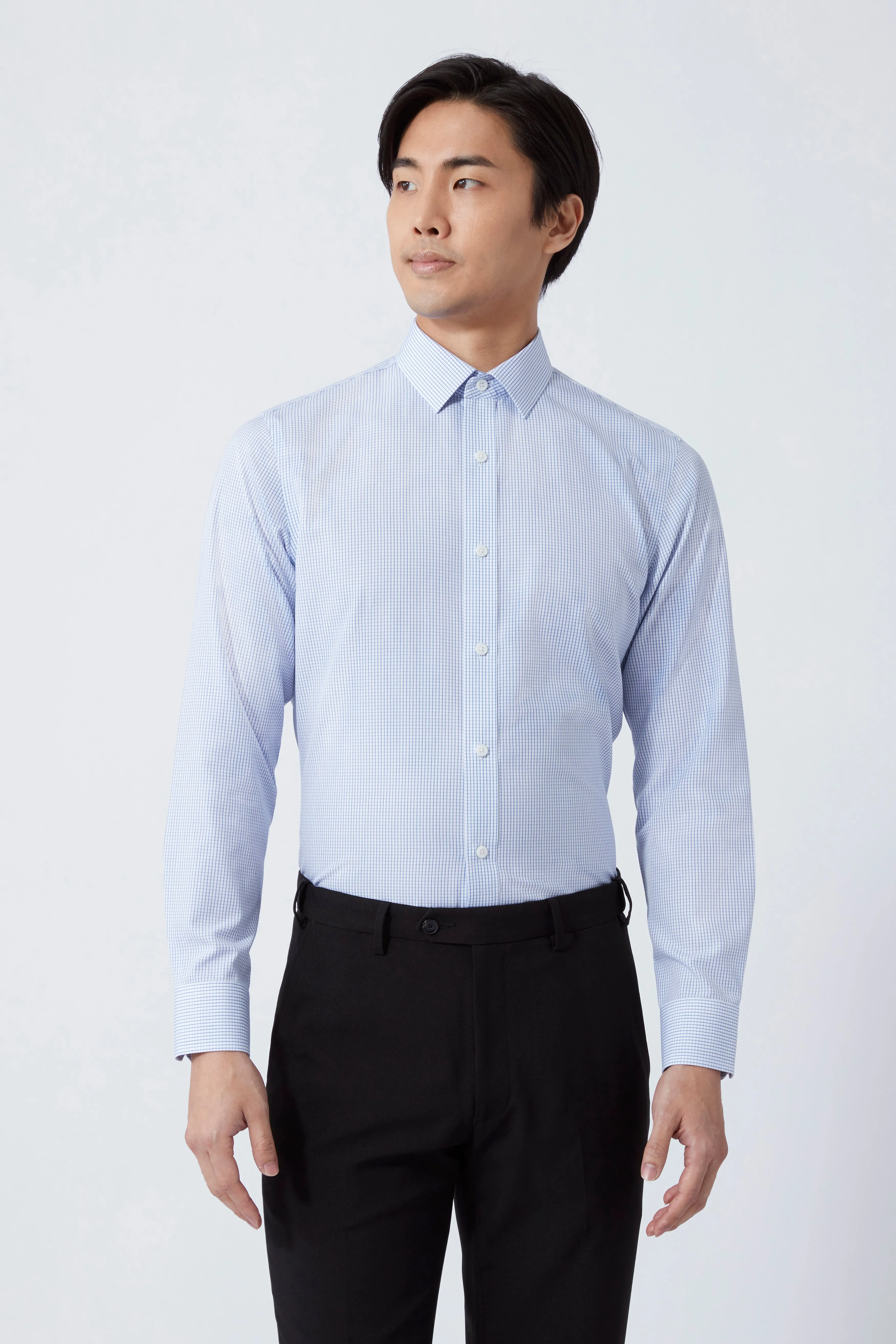 Wrinkle-Free Poplin Dress Shirt | Blue Check 15104N