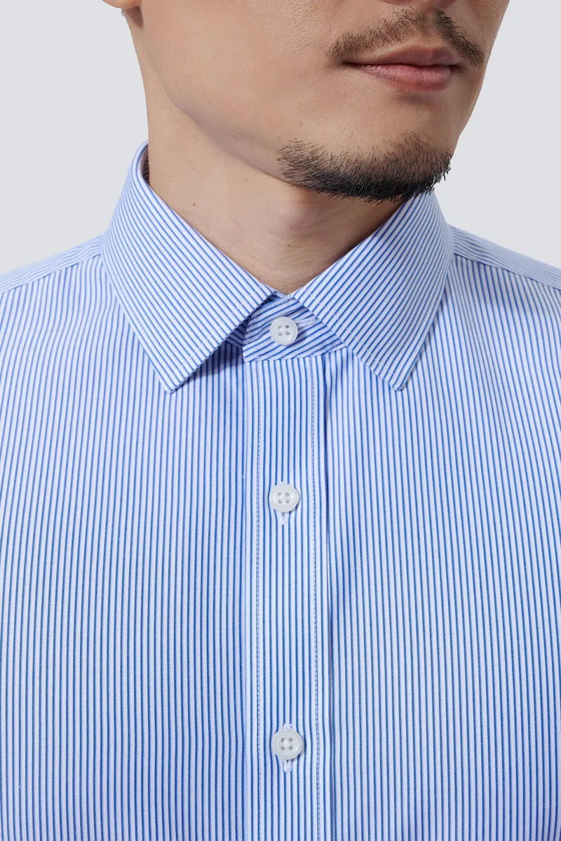 Wrinkle-Free Poplin Dress Shirt | Blue Stripes 10772N