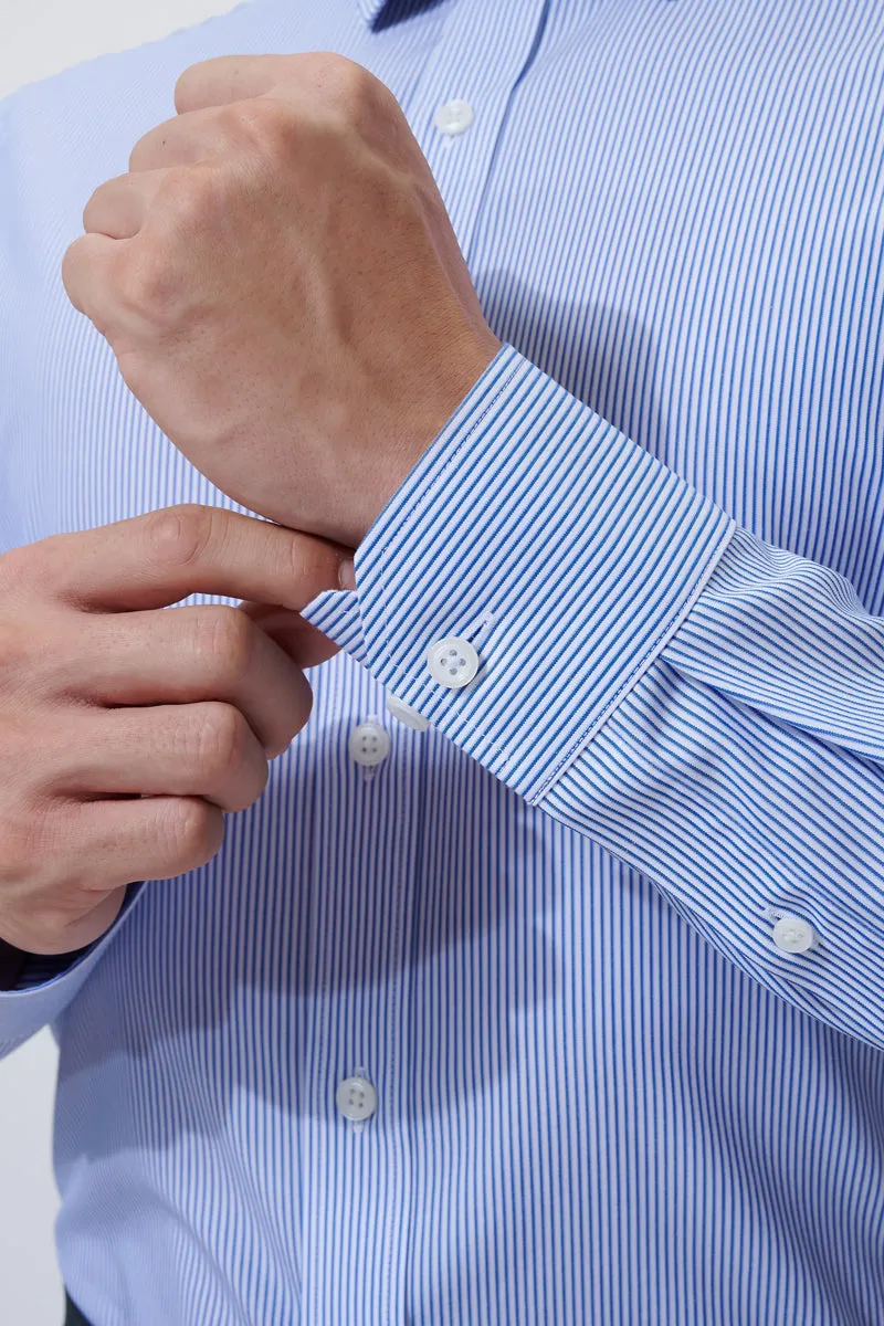 Wrinkle-Free Poplin Dress Shirt | Blue Stripes 10772N