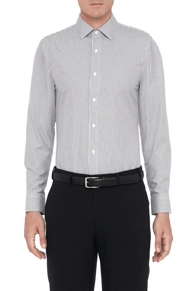 Wrinkle-Free Poplin Dress Shirt | Dark Grey Stripes 10773N