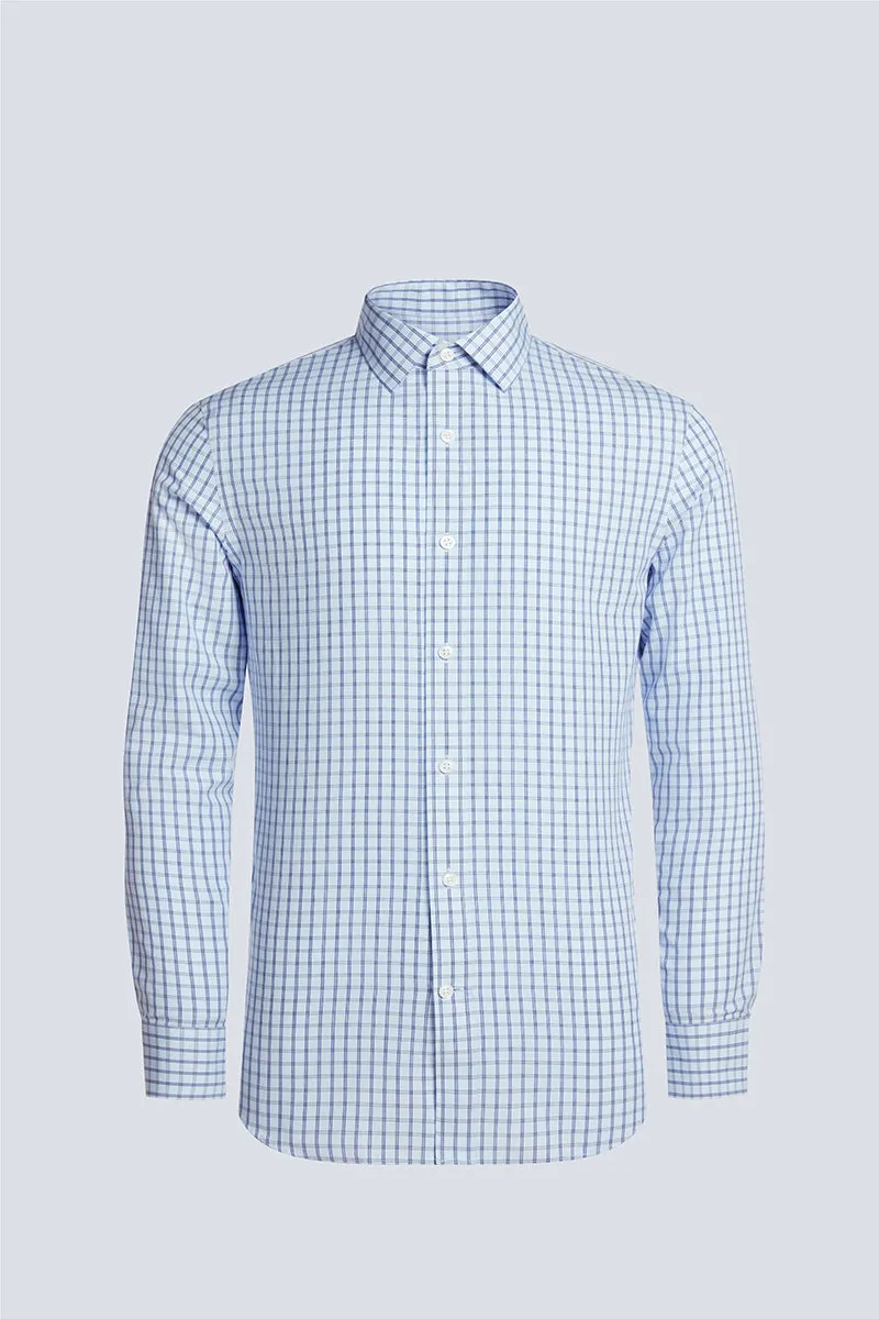 Wrinkle-Free Poplin Dress Shirt | Light Blue Check 15026N