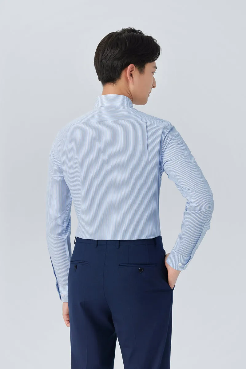 Wrinkle-Free Poplin Dress Shirt | Light Blue Stripes 25670N