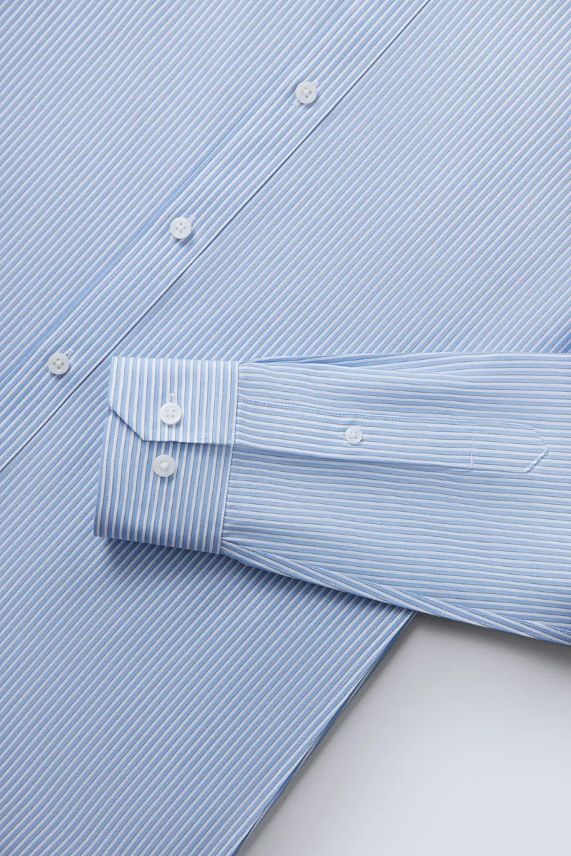 Wrinkle-Free Poplin Dress Shirt | Light Blue Stripes 25670N