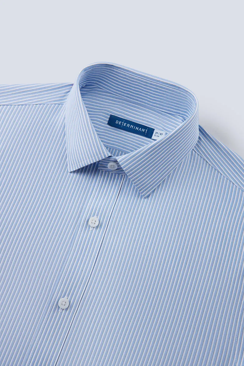 Wrinkle-Free Poplin Dress Shirt | Light Blue Stripes 25670N