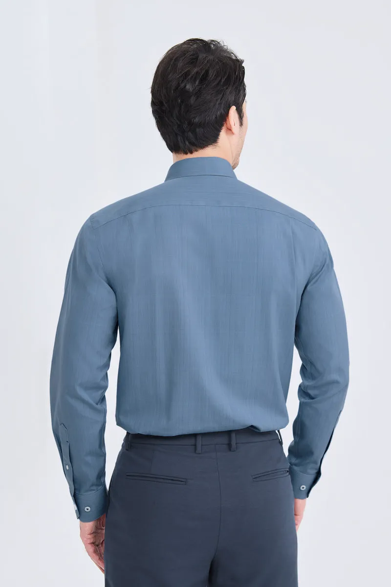 Wrinkle-Free Poplin Dress Shirt | Mid Blue Semi Plain 28514N