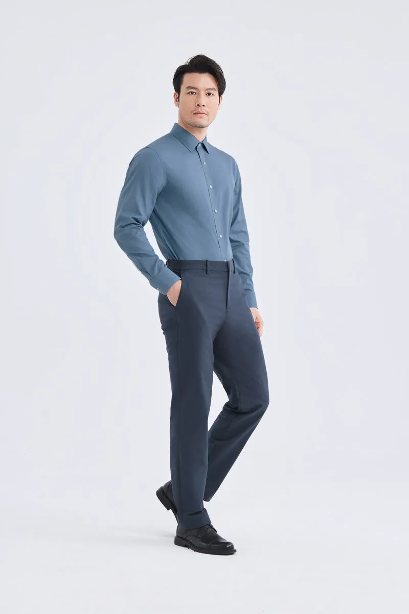 Wrinkle-Free Poplin Dress Shirt | Mid Blue Semi Plain 28514N